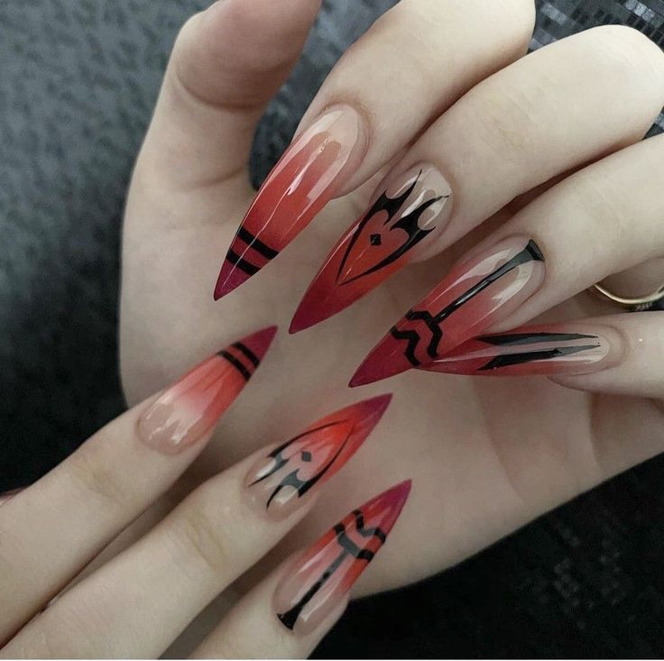 Nails Acrylic Anime Inspired, Astrology Nails Acrylic, Sukuna Nails Acrylic, Anime Nails Inspiration, Gel X Nail Art Designs, Sukuna Nail Ideas, Anime Theme Nails, Sukuna Inspired Nails, Anime Gel Nails