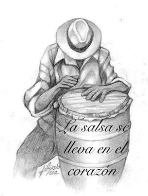 a drawing of a person sitting on top of a barrel with the words la salsa se lleva en el cora