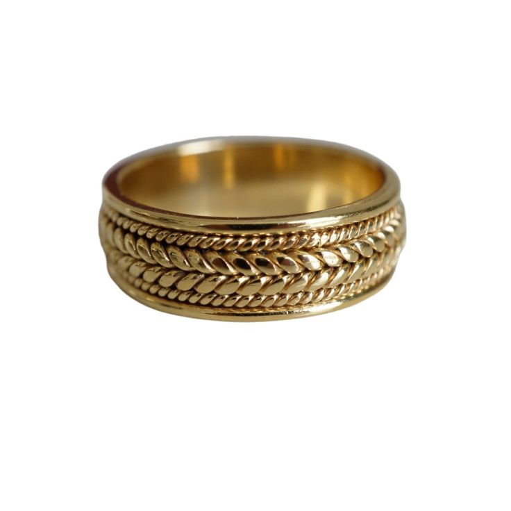 This band is the perfect blend of rugged sophistication and modern elegance. Whether you’re looking to add a touch of unique charm to your everyday style or searching for the perfect symbol of everlasting commitment, this band is your go-to. Please allow 1-2 weeks for delivery. Gold Thick Decorative Band, Heirloom Ring With Thick Decorative Band, Heirloom 14k Gold Open Band, Timeless White Gold Bands With Decorative Detail, Heirloom Yellow Gold Thick Band, Heirloom Thick Band In Yellow Gold, Yellow Gold Jewelry With Decorative Thick Band, Timeless Stackable Wide Band Jewelry, Timeless Thick Band In White Gold