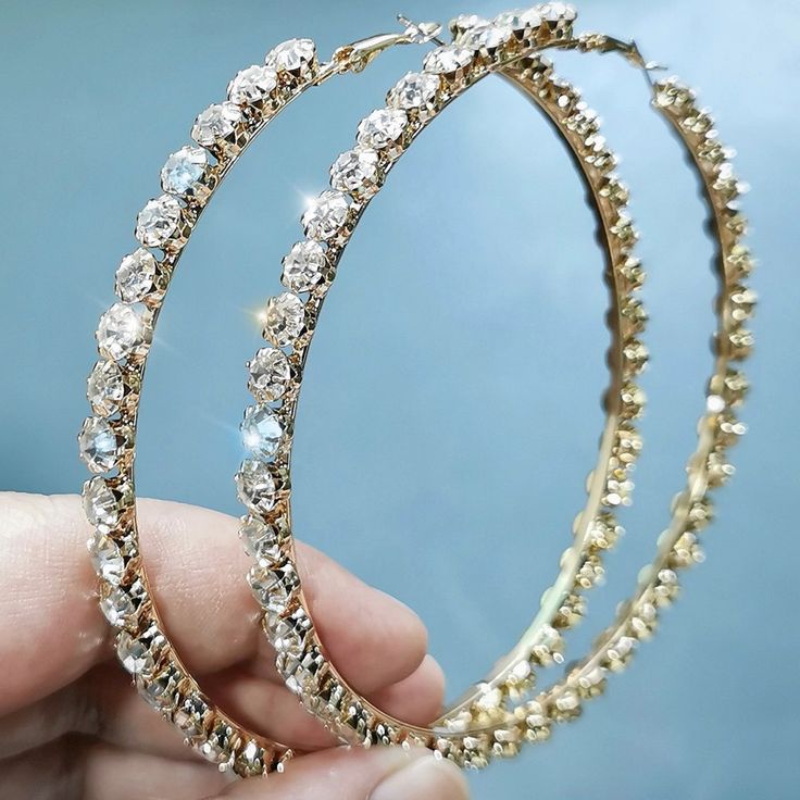 Shiny Gold Rhinestone Hoop Earrings. Gold Plated. Last Up To 2 Years Without Fading Or Loss Of Stones. Metal Hoop Crystal Earrings With Rhinestones, Hoop Crystal Earrings With Rhinestones, Crystal Hoop Earrings With Rhinestones As Gift, Crystal Hoop Earrings With Rhinestones, Crystal Bling Round Hoop Earrings, Crystal Bling Hoop Earrings, Round Crystal Hoop Earrings With Bling, Jeweled Round Hoop Earrings, Rhinestone Hoop Earrings For Gift