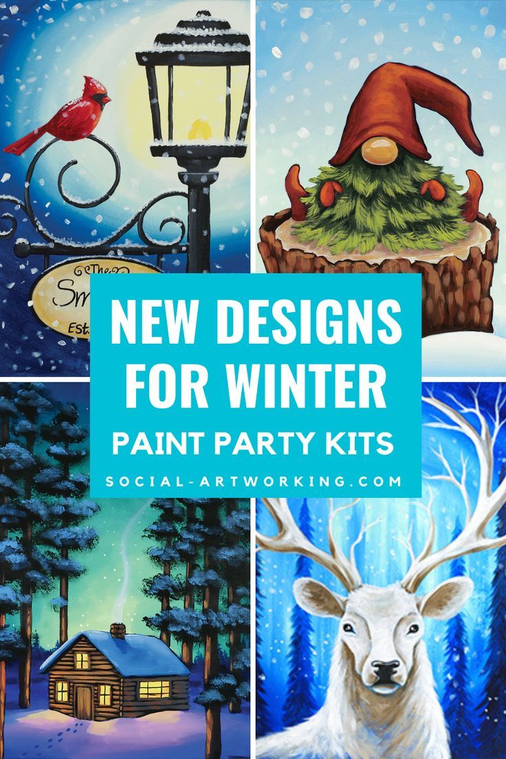 new designs for winter paint party kits including deer, snowman and christmas tree decorations