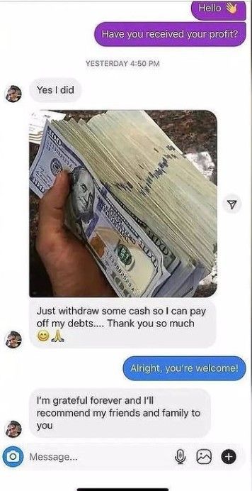 two people are texting and one is holding money