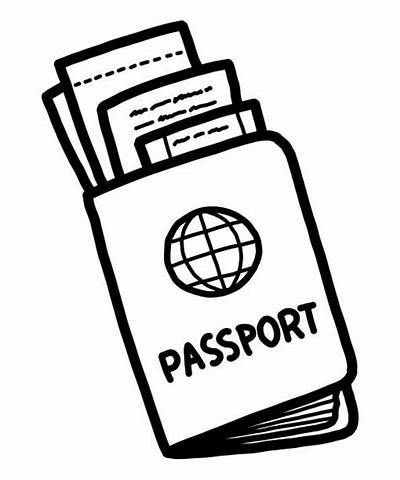 a black and white drawing of a passport bag with the word passport written on it