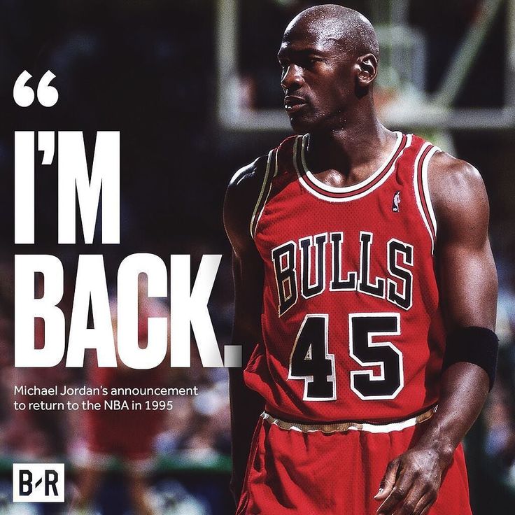 an advertisement for michael jordan's basketball team, called i'm back with the number 45 on it