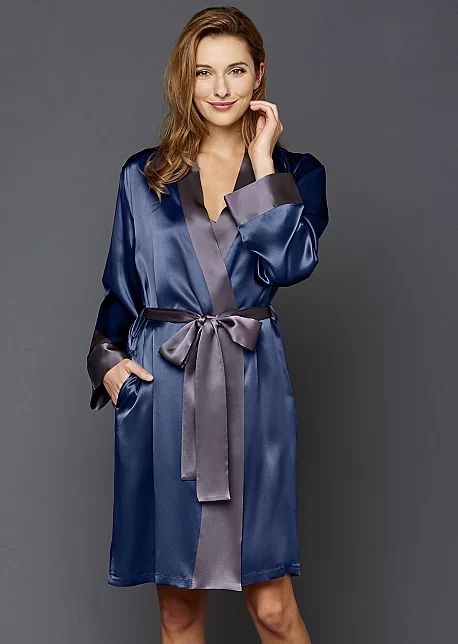 Charming Silk Robe | Julianna Rae Elegant Long Satin Robe, Elegant Satin Wrap Robe, Elegant Long Silk Kimono, Elegant Satin Kimono With Satin Finish, Elegant Wrap Kimono For Home, Elegant Satin Robe For Home, Elegant Satin Kimono, Elegant Open Front Satin Kimono, Silk Long Sleeve Home Robe