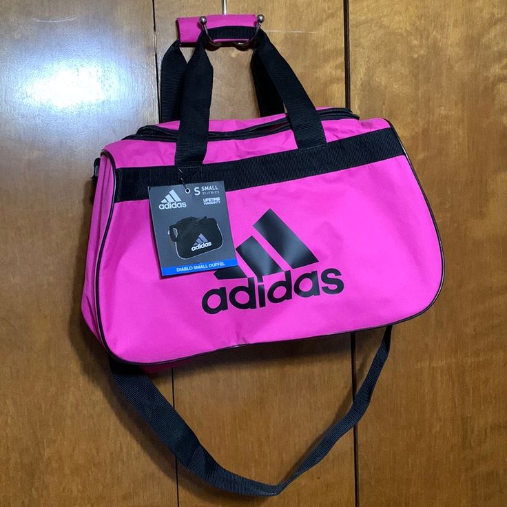 Adidas- Pink Diablo Small Duffel Fits In Gym Locker Adidas Sports Bag In Pink, Adidas Pink Bags For Everyday Use, Casual Pink Duffle Bag With Adjustable Strap, Casual Pink Duffle Bag For School, Adidas Casual Travel Gym Bag, Casual Adidas Gym Bag For Travel, Adidas Belt Bag, Canvas Gym Bag, Adidas Backpack