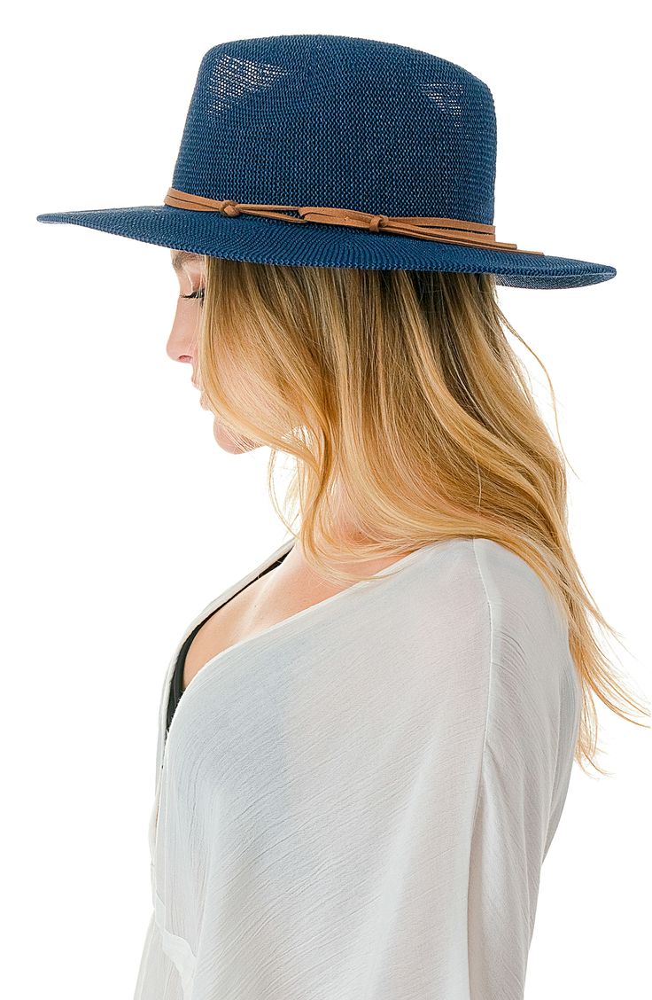 Bring breezy shade to your next trip with this paper straw Panama hat that adds sunny-day ease to any style. 3" brim Paper/polyester Hand wash, dry flat Imported Casual Outdoor Fedora With Uv Protection, Casual Fedora With Uv Protection For Outdoor, Casual Packable Straw Bucket Hat, Coastal Style Paper Straw Hat For Spring, Spring Coastal Paper Straw Hat, Casual Blue Fedora With Wide Brim, Casual Panama Hat For Travel, One Size Fits Most, Navy Hat For Spring, Casual Blue Wide Brim Fedora