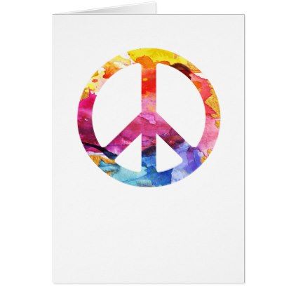 a greeting card with the word peace painted in watercolor on it and an image of a