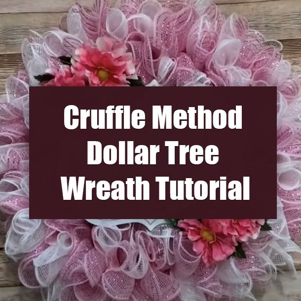 a wreath with pink flowers and white mesh around it that says crochet method dollar tree wreath