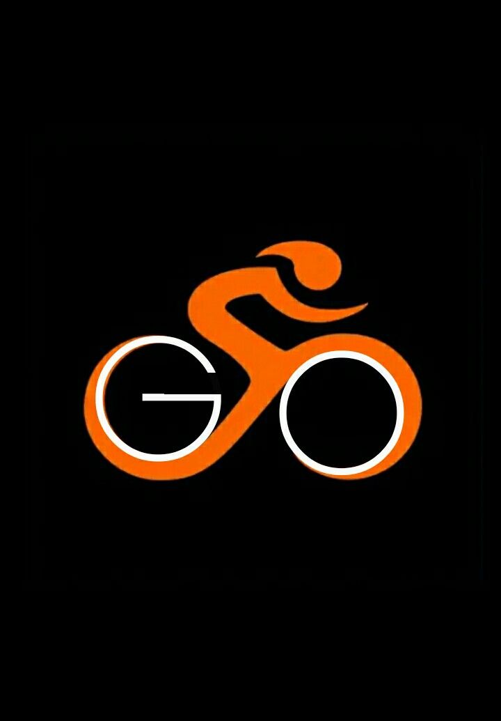 an orange and black bicycle logo with the letter g on it's left side