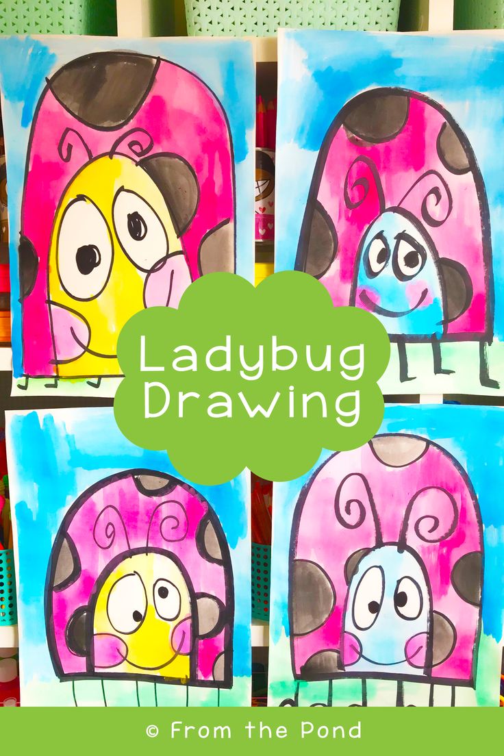 4 artworks of giant whimsical ladybugs. Watercolor and sharpie. Prek Directed Drawing, Spring Craftivity, Directed Drawing Kindergarten, Ladybug Drawing, Grade 1 Art, Insect Unit, Bugs Preschool, Classe D'art, First Grade Art