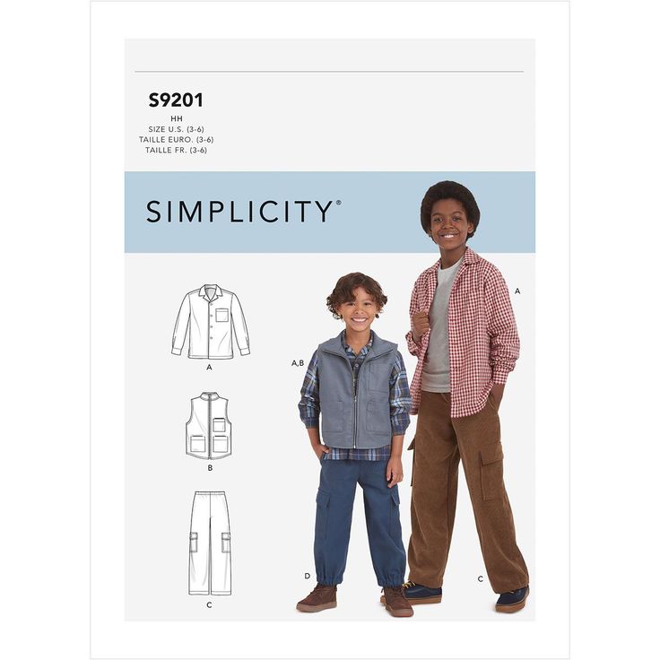 an adult and child's jacket, shirt and pants sewing pattern from the book simpl city