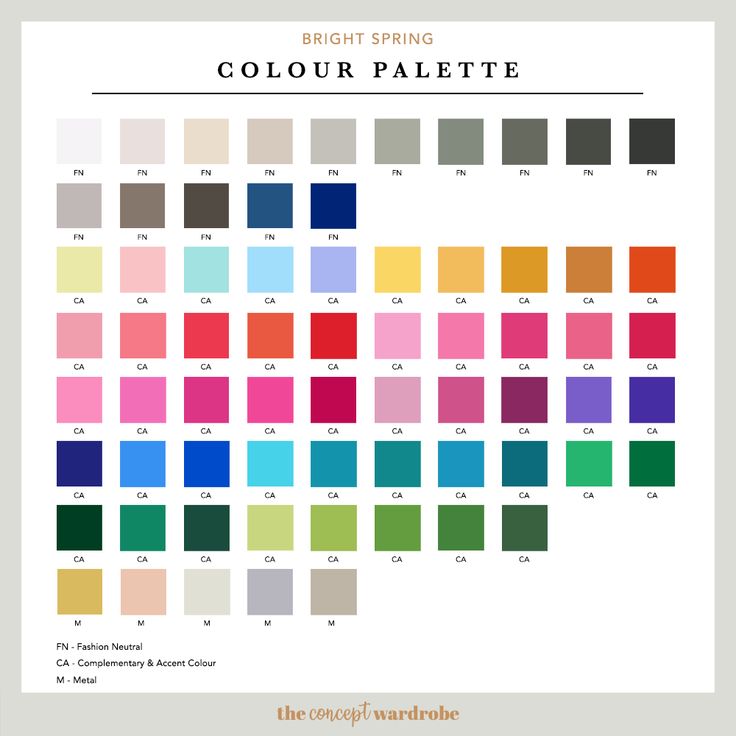 the color scheme for bright spring's palette, which includes different shades and colors