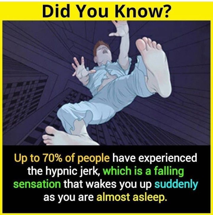 an image of a person falling down in the air with text that reads, did you know? up to 70 % of people have experienced the hypic jek, which is a falling sensation