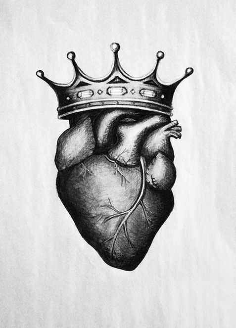 a drawing of a heart with a crown on it