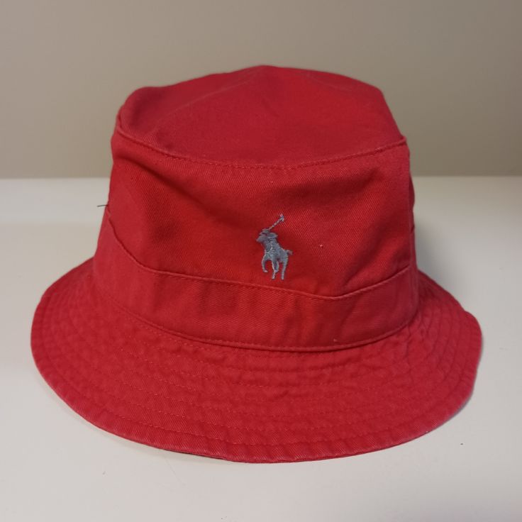 Polo Ralph Lauren Bucket Hat Casual Red Flat Brim Bucket Hat, Red Casual Brimmed Hat, Casual Red Brimmed Hat, Casual Red Bucket Hat With Short Brim, Casual Adjustable Red Bucket Hat, Casual Red Adjustable Bucket Hat, Casual Red Brimmed Bucket Hat, Ralph Lauren Bucket Hat, Men's Polo