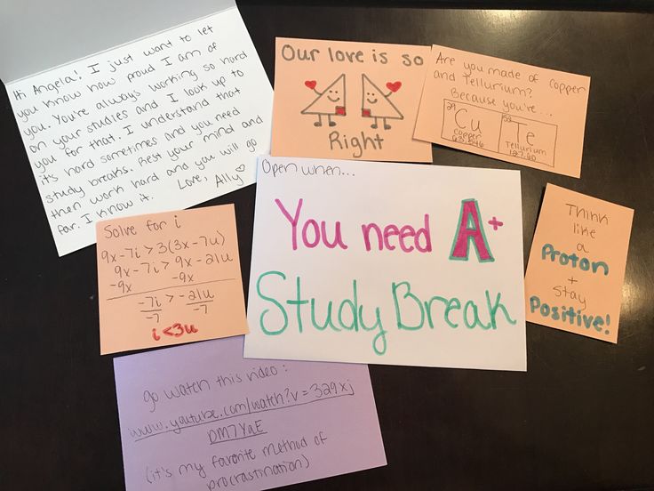 several pieces of paper with writing on them that say you need a study break positiveness