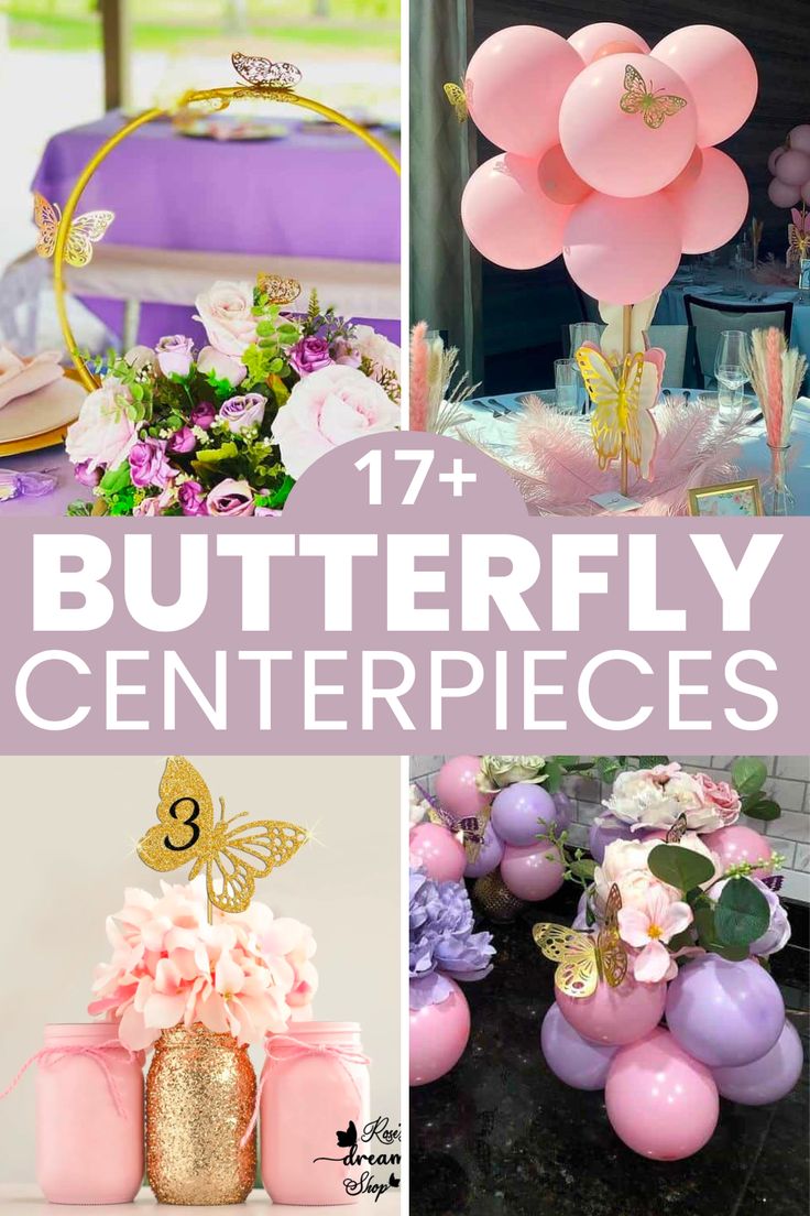 butterfly centerpieces Butterfly 1st Birthday Party Theme Diy, Butterfly Cake Table Ideas, Butterfly Table Centerpieces Diy, Flower Butterfly Party, Dollar Tree Butterfly Centerpieces, Centerpieces Butterfly Theme, Butterfly Party Decorations Centerpieces, Garden Butterfly Baby Shower Theme, Butterfly Themed Birthday Party Decoration Ideas