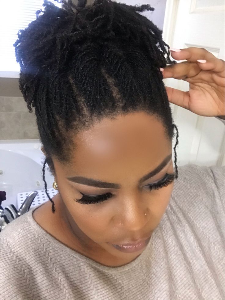 Simple everyday hairatyles for sisterlocks Sisterlock Mohawks, Sisterlocks With Undercut, Sisterlocks Styles Short Hair, Sisterlock Updo Styles Short, Styled Microlocs, Formal Sisterlock Styles, Sister Locks Updo Hairstyles, Styles For Micro Locs, Sister Locs Sisterlocks Styles Short