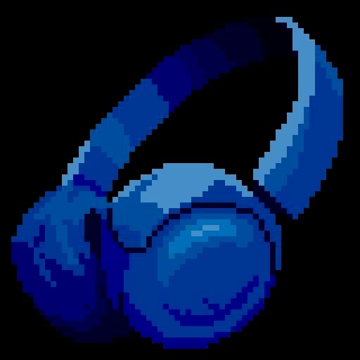 a pair of blue headphones sitting on top of a black background with the word,