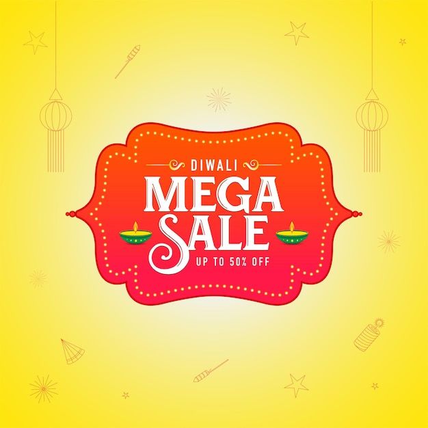 a red sign that says diwali mega sale up to 80 % off on yellow background