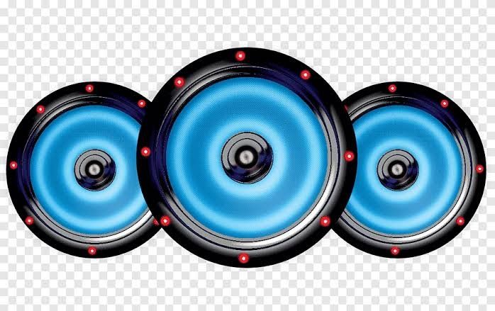 three speakers with blue and red lights on the sides, transparent background png clipart