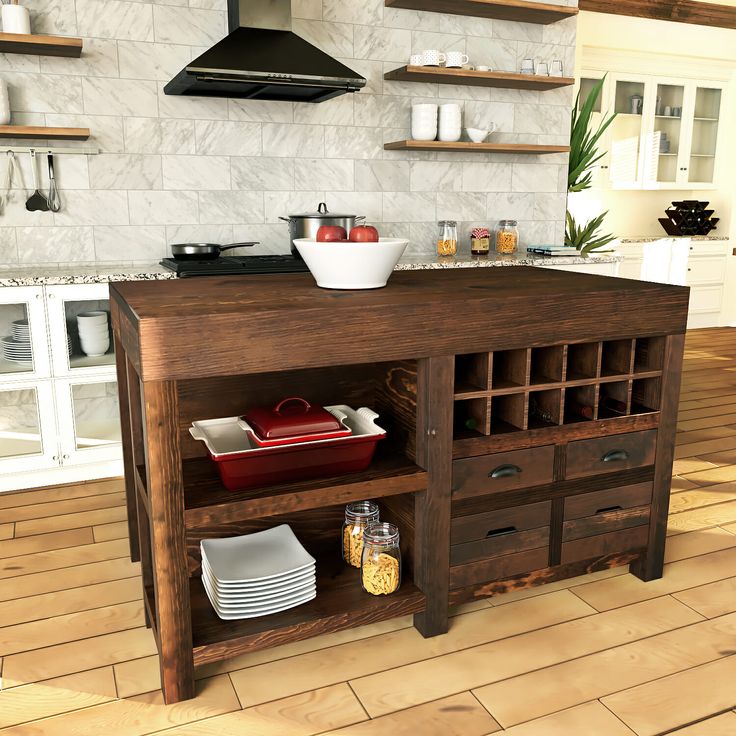 a kitchen with wooden cabinets and white walls