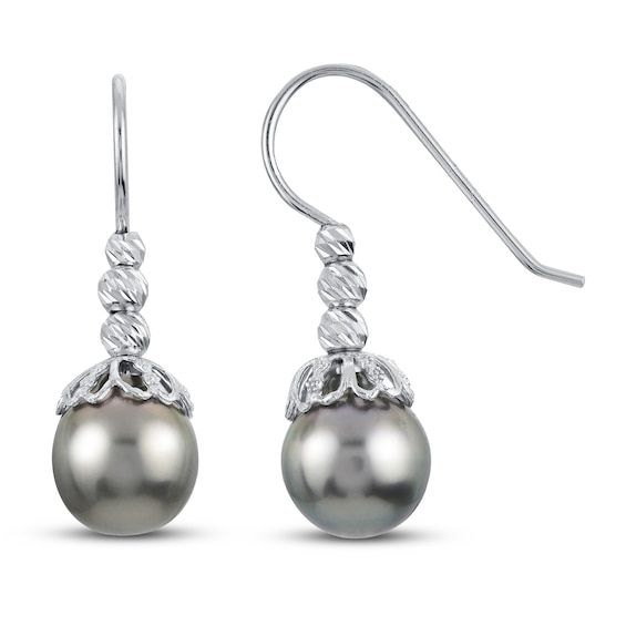 The unique luster of Tahitian cultured freshwater pearls are elegantly captured and topped by shimmering beads in these extraordinary women's earrings. Fashioned in sterling silver, the earrings secure in place with fish hook backs. Silver Pearl Earrings With French Hook For Formal Events, Silver Pearl Earrings With French Hook For Formal Occasions, Elegant Fish Hook Jewelry For Formal Occasions, Elegant Pearl Earrings With French Hook, Formal Tahitian Pearl Jewelry With Matching Earrings, Elegant Pearl Drop Earrings With Hook, Elegant Silver Pearl Earrings With French Hook, Pierced Silver Pearl Earrings, Elegant Silver Earrings With French Hook