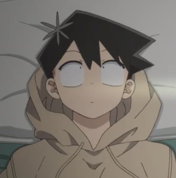 an anime character with black hair wearing a hoodie and looking off to the side