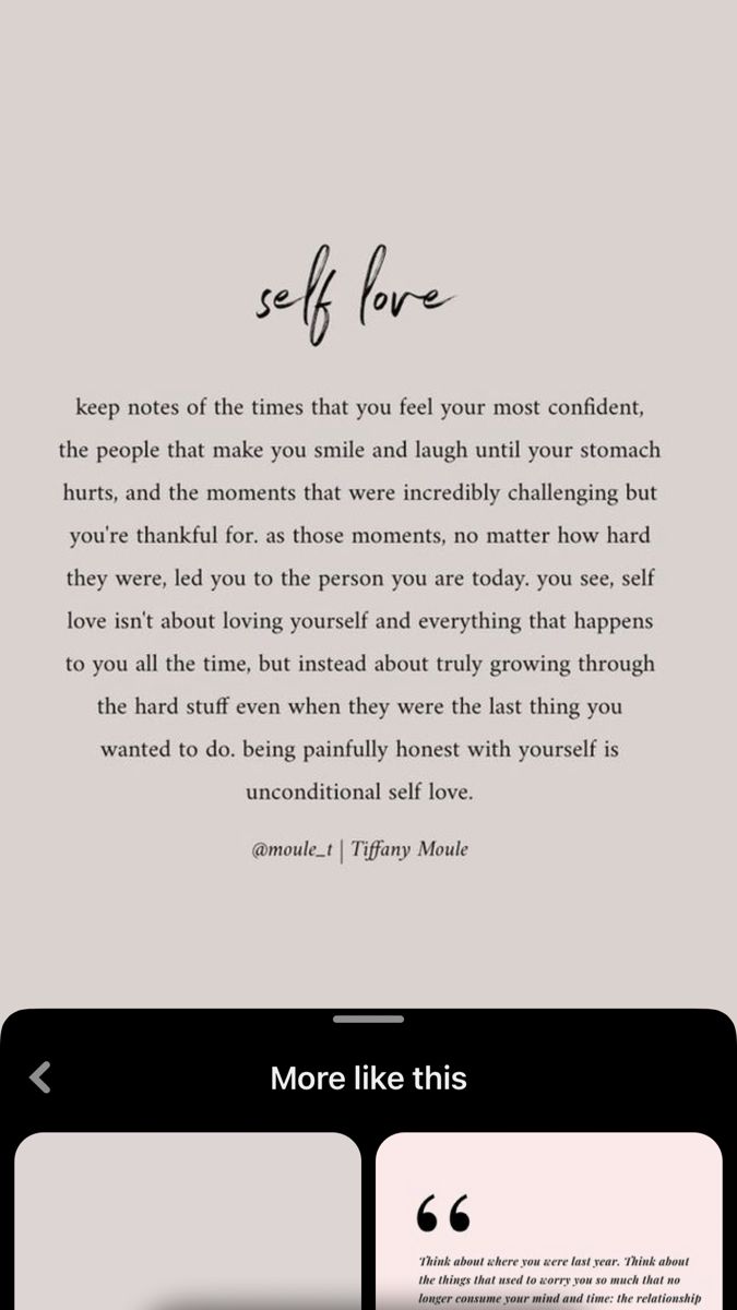 an iphone screen with the words, self love and more like this written on it