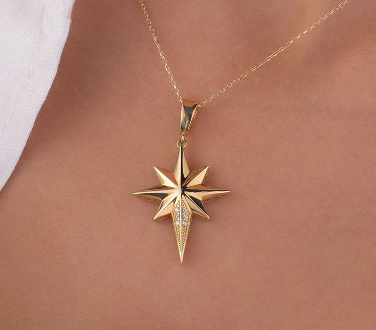 Star Necklaces, North Star Pendant, Gold Star Necklace, Stars Necklace, North Star Necklace, Christmas Jewellery, Starburst Necklace, Dainty Style, Star Necklace Gold