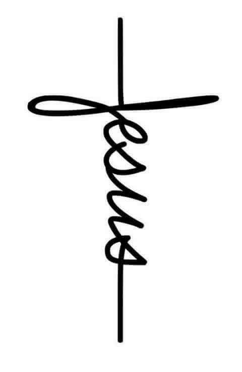 a cross with the word jesus written in cursive writing, on a white background