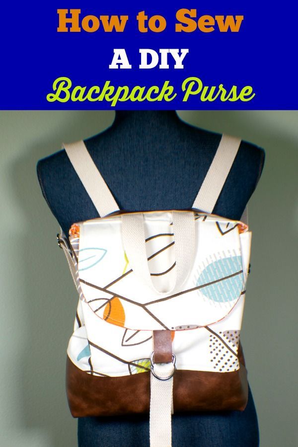 the back pack is being displayed on a mannequin torso with text overlay that reads how to sew a diy backpack purse