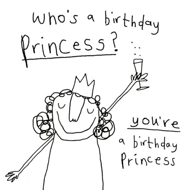 a drawing of a princess holding a glass with the words who's a birthday princess?