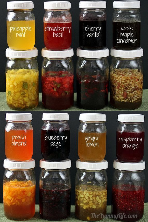 there are many jars with different types of food in them