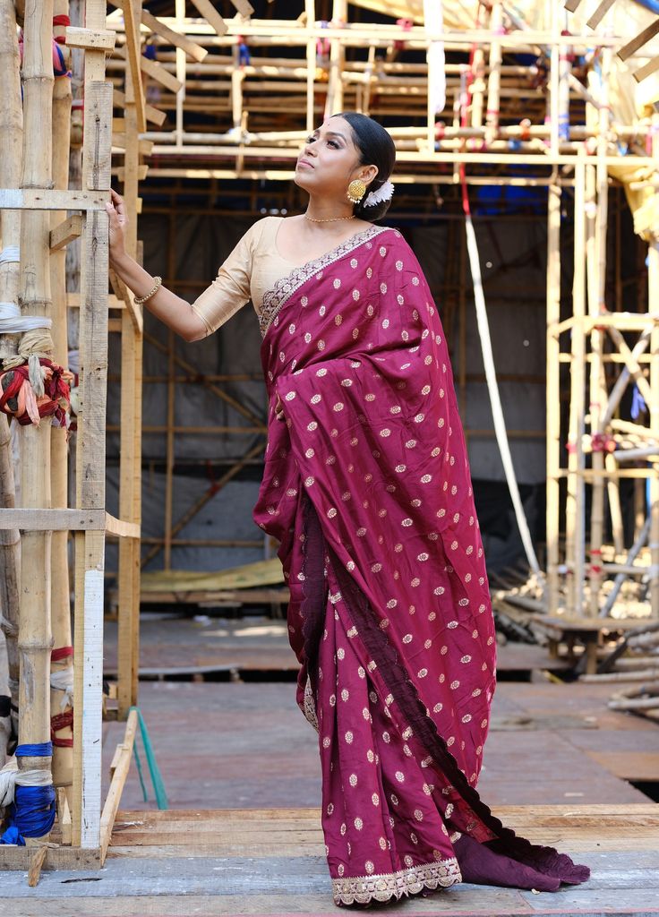 Such a gorgeous Banarsi Georgette saree with designer gotta Patti weaving is shindig ready , refreshing and unique .Get closer and look at the detailing of this impeccable work . Luxury , beauty and style comes alive altogether in this beautiful piece. This saree is ready to wear with fall, pico and unstitched blouse fabric is included. Note: Colors that show up on your screen may vary slightly from the actual product due to variations in settings. Also, the actual product may appear to be diffe Diwali Cotton Silk Saree With Gota Work, Designer Cotton Silk Pre-draped Saree For Navratri, Navratri Cotton Silk Traditional Wear With Dori Work, Transitional Pre-draped Slub Silk Saree, Festive Slub Silk Traditional Wear With Dori Work, Designer Cotton Silk Pre-draped Saree With Cutdana, Navratri Slub Silk Pre-draped Saree With Gota Work, Diwali Slub Silk Saree With Gota Work, Festive Traditional Wear With Dori Work In Slub Silk