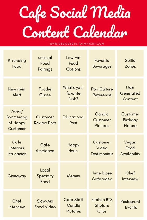 the social media content calendar for cafe social media