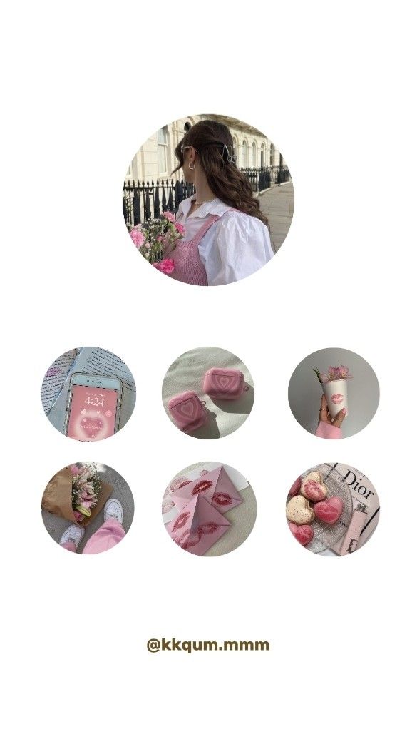 a collage of photos with pink and white items