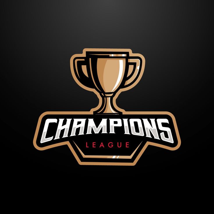 the champs league logo is shown on a black background with gold trimmings and a trophy