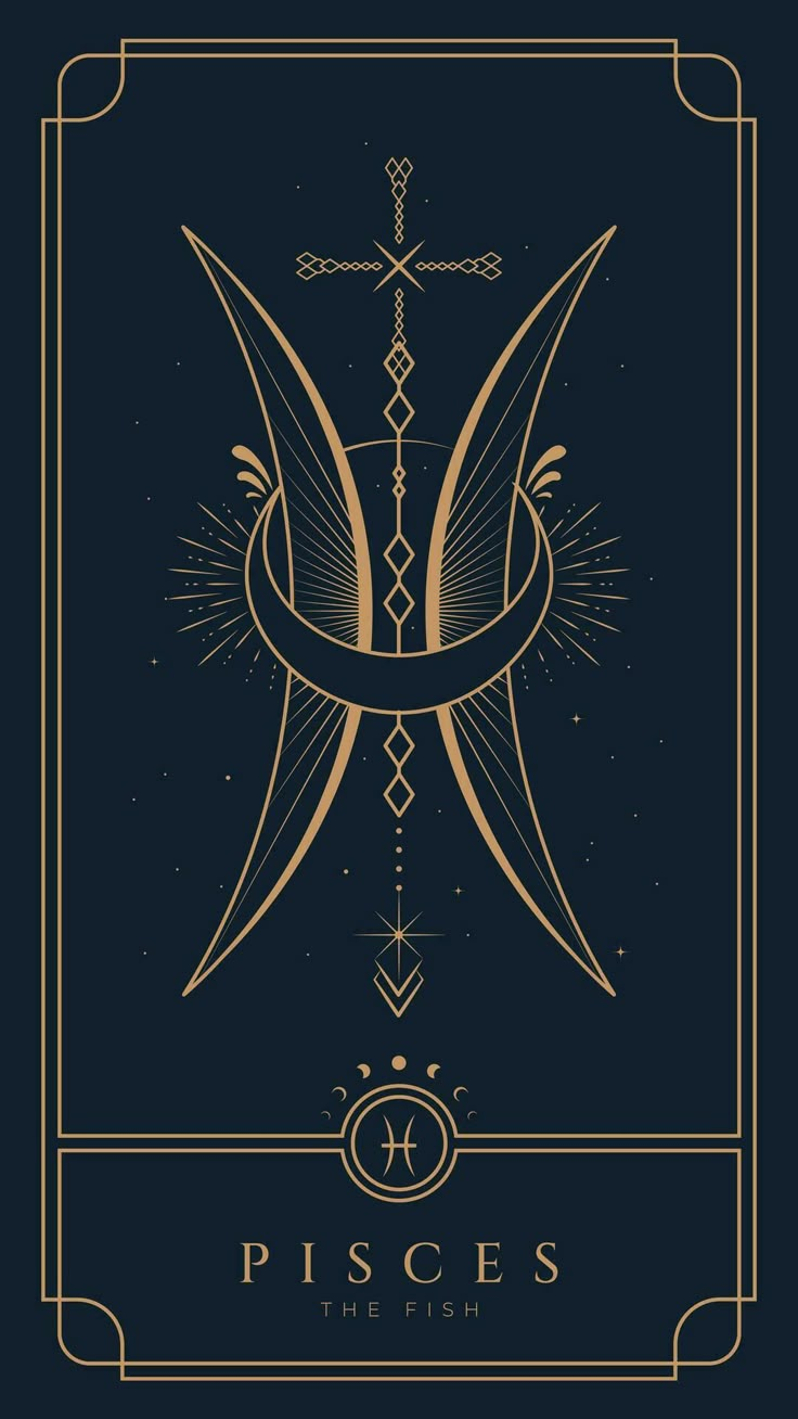 the pisces tarot card with two crossed swords and an inverted cross on it