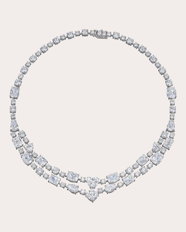 Based in 18-karat white gold vermeil, this dazzling choker necklace is intricately hand-set with simulated white diamonds in various shapes and sizes. From Anabela Chan's Love Hearts Collection, a celebration of the most romantic gemstone cut. Box clasp closure 18k white gold vermeil and simulated white diamond Simulated diamond carat: 68.42 ctw Simulated diamond color: D Polish with soft cloth Handmade in the U.K. Measurements Width: 1.26in Length: 15.15in Sustainability Metrics: Circular Econo Statement Diamond Necklace, Chopard Diamond Necklace, Choker Diamond, Dope Jewelry Accessories, Heart Choker Necklace, Diamond Choker Necklace, Diamond Necklace Set, Heart Necklace Diamond, Heart Choker