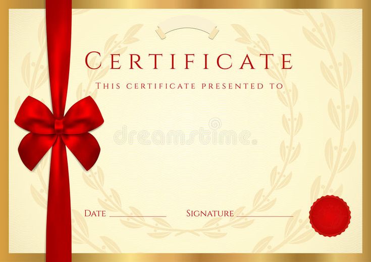 a certificate with a red bow and ribbon