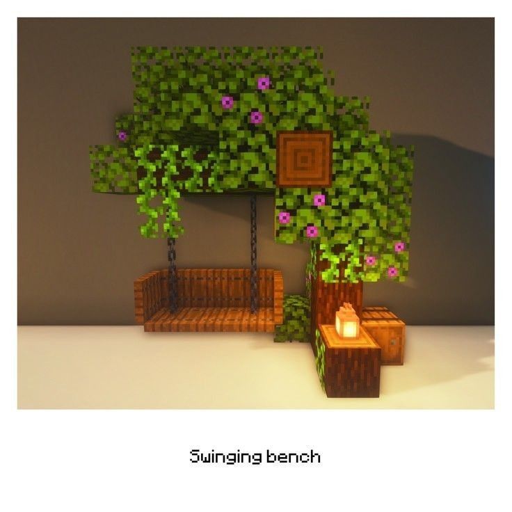 an image of a living room setting made out of minecraft blocks with flowers on the tree