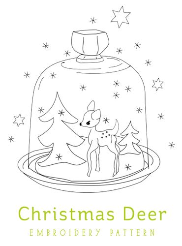 a christmas deer under a bell with stars on the top and below it is an embroidery pattern