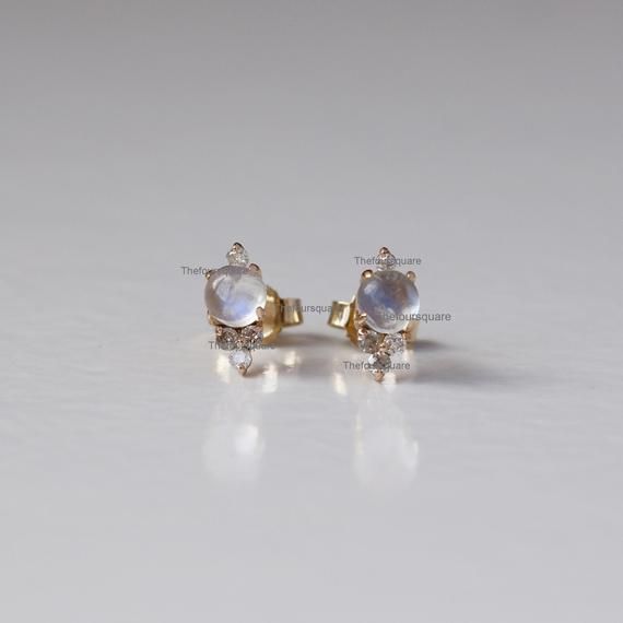 Cabochon Moonstone Studs, Delicate 14K Yellow Gold Studs, Dainty SI Clarity Four Diamond Studs, Natural SI Diamond Pave Studs, Beautiful Christmas Gift For Her Fine Handmade Jewelry.Product info:14k solid goldnatural diamond - white diamondwhite diamonds, I color, SI clarityMoonstone Stud Size: 9 mmItem will be resized and shipped within 10 days.ITEM Will BE SHIPPED : India Speed PostTo get the item in 4-5 days, we can also ship it thru DHL express, please contact us before.Please select your si White Diamond Birthstone Earrings, White Moonstone Earrings For Wedding, Delicate Moonstone Earrings For Wedding, White Moonstone Wedding Earrings, Delicate Moonstone Wedding Earrings, Gift White Cluster Earrings In 14k Gold, White 14k Gold Cluster Earrings For Gift, Dainty Rose Cut Diamond Earrings For Wedding, Dainty Rose Cut Diamond Wedding Earrings