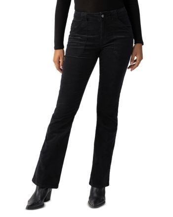 Sanctuary Hayden Bootcut Velvet Pants High Rise Straight Fit Pants For Fall, Fall Straight Fit Full Length Bottoms, Fall Wide Leg Straight Fit Bottoms, Black Straight Fit Bottoms For Fall, Chic Straight Fit Bottoms For Fall, Chic Straight Fit High Waist Bottoms, Fall Stretch Pants With Five Pockets, Chic High Waist Straight Fit Bottoms, Stretch Pants With Five Pockets For Fall