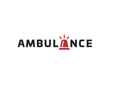 an ambulance logo with the word ambulance in black and red on it's left side