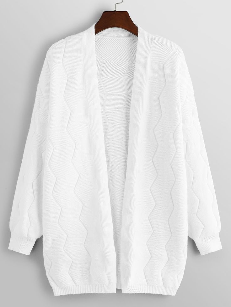 Open Front Longline Cardigan -SheIn(Sheinside) Sweater Cardigan White, Cute White Cotton Cardigan, White Long Elegant Cardigan, Elegant Long White Cardigan, White One-size Trendy Cardigan, Top For Winter, Outer Women, Longline Cardigan, Gilet Long