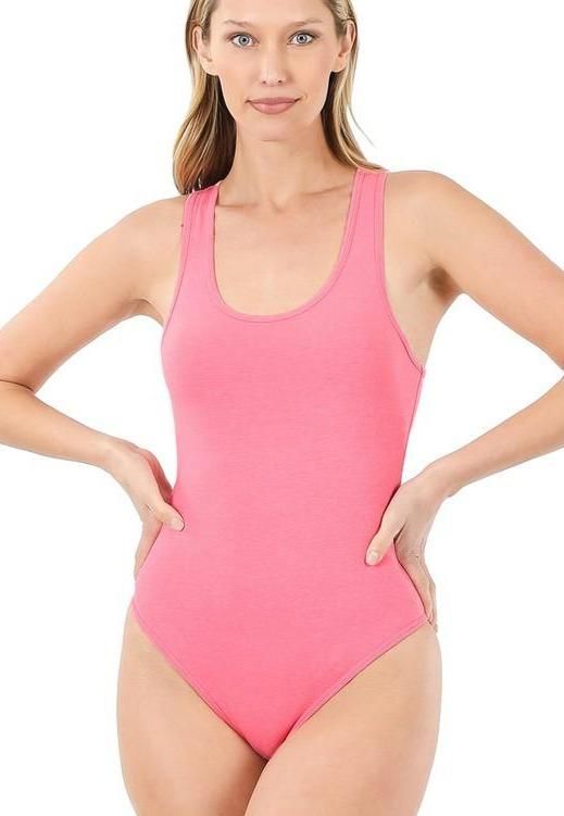 These bodysuits are the perfect addition to any outfit. The styling possibilities are endless, wear it with jeans, skirts, shorts, joggers, or under your rompers/jumpsuits. 95% cotton 5% spandex bottom snap closure color may vary slightly due to monitor resolution Pink Sleeveless Athleisure Bodysuit, Pink Cotton Bodysuit For Summer, Trendy Stretch Cotton Bodysuit, Basic Scoop Neck Bodysuit For Spring, Spring Basic Scoop Neck Bodysuit, Sporty Pink Bodysuit For Summer, Spring Stretch Bodysuit For Loungewear, Pink Sleeveless Bodysuit For Spring, Pink Sleeveless Bodysuit For Loungewear