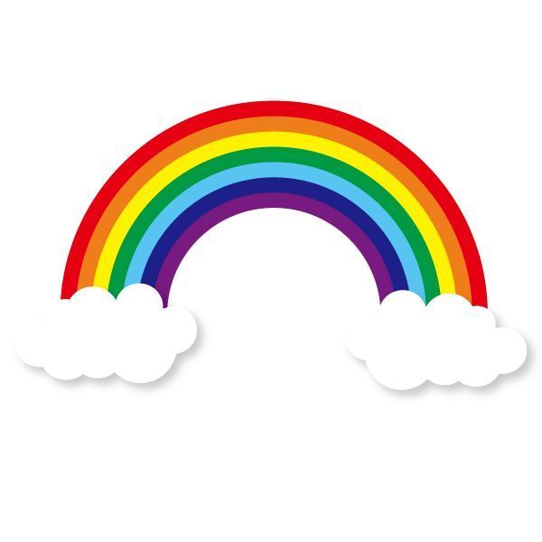 a rainbow with clouds in the sky on a white background stock photo - budget conscious